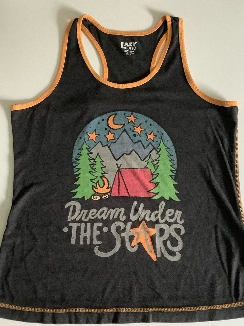 Lazy One Black & Orange Camping Graphic Racerback Tank